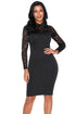 Sexy Black Lace Sleeve Doll Collar Bodycon Retro Midi Dress